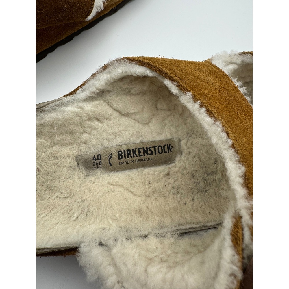 Birkenstock Arizona Shearling Suede Sandals Mink Brown 40 L9 M7 - Picture 4 of 9